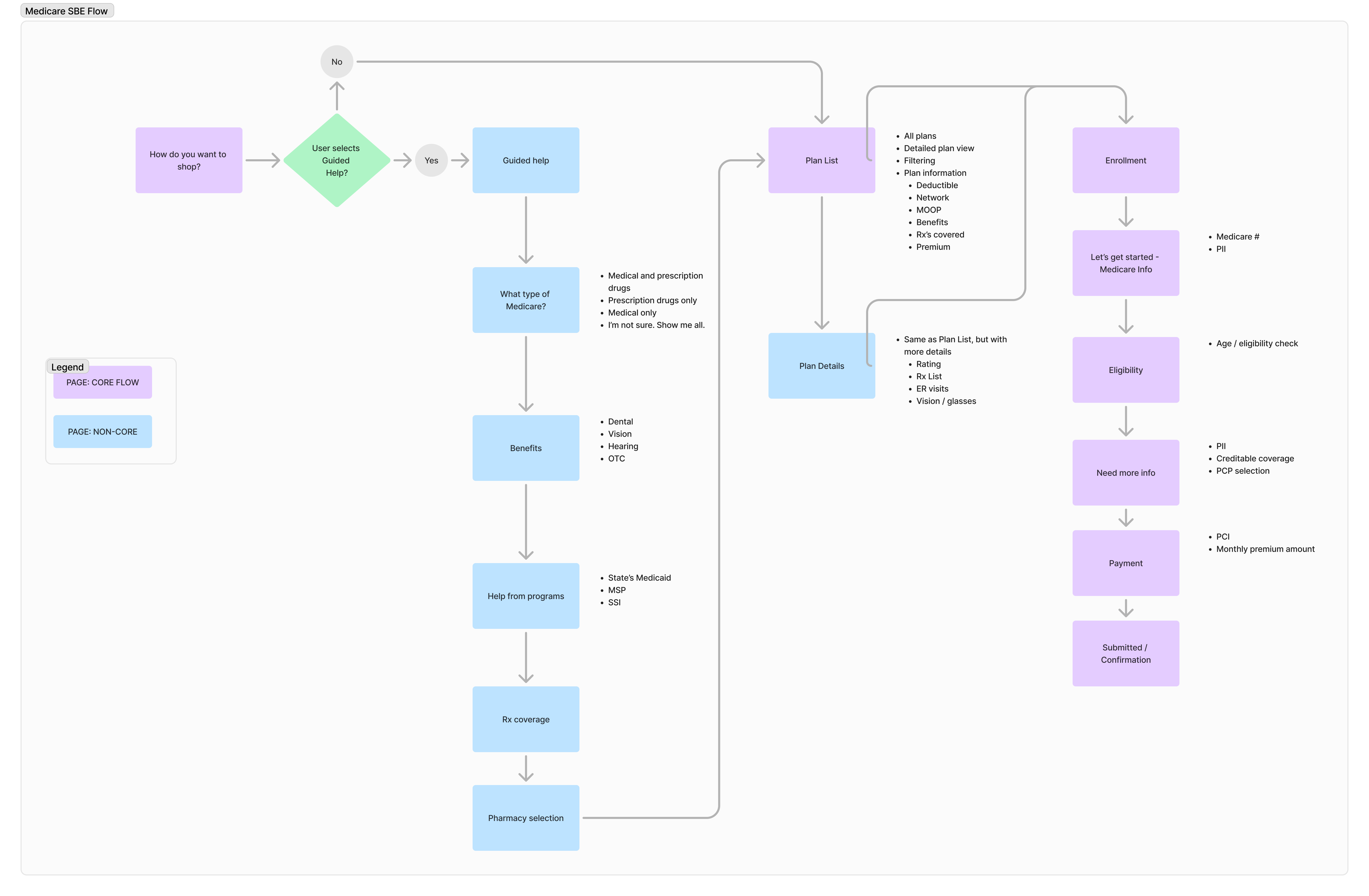 A screenshot showing the process flow for the Medicare SBE project.